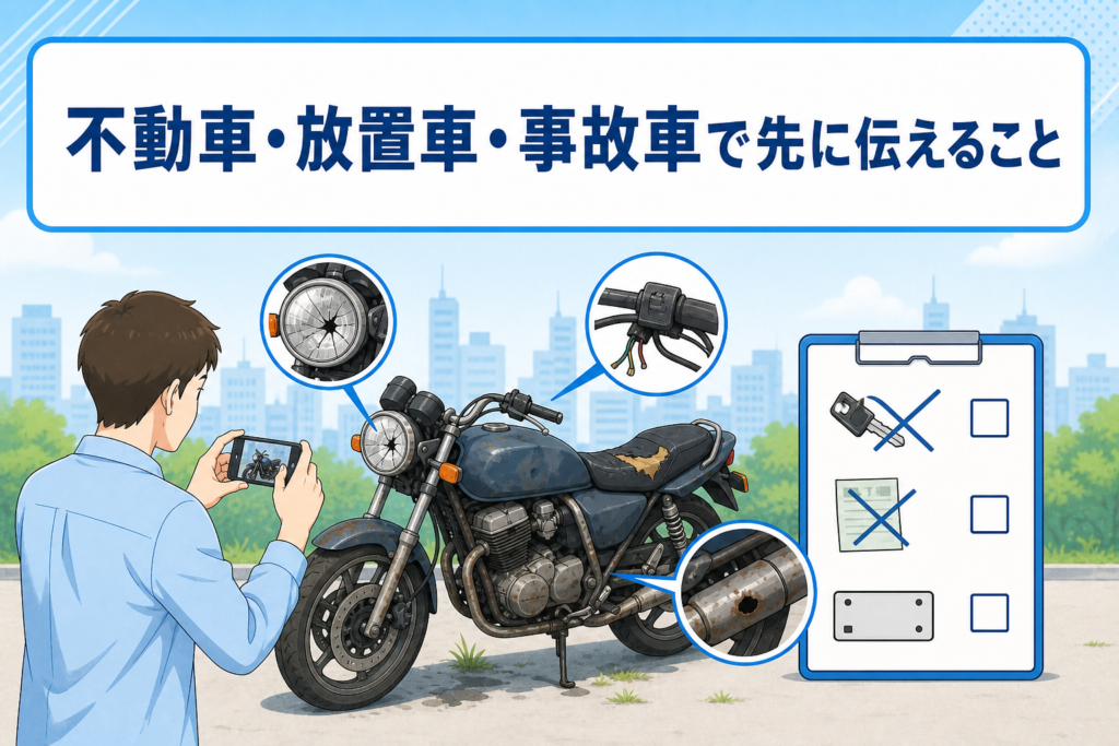 不動車・放置車・事故車の査定前に伝える車両状態