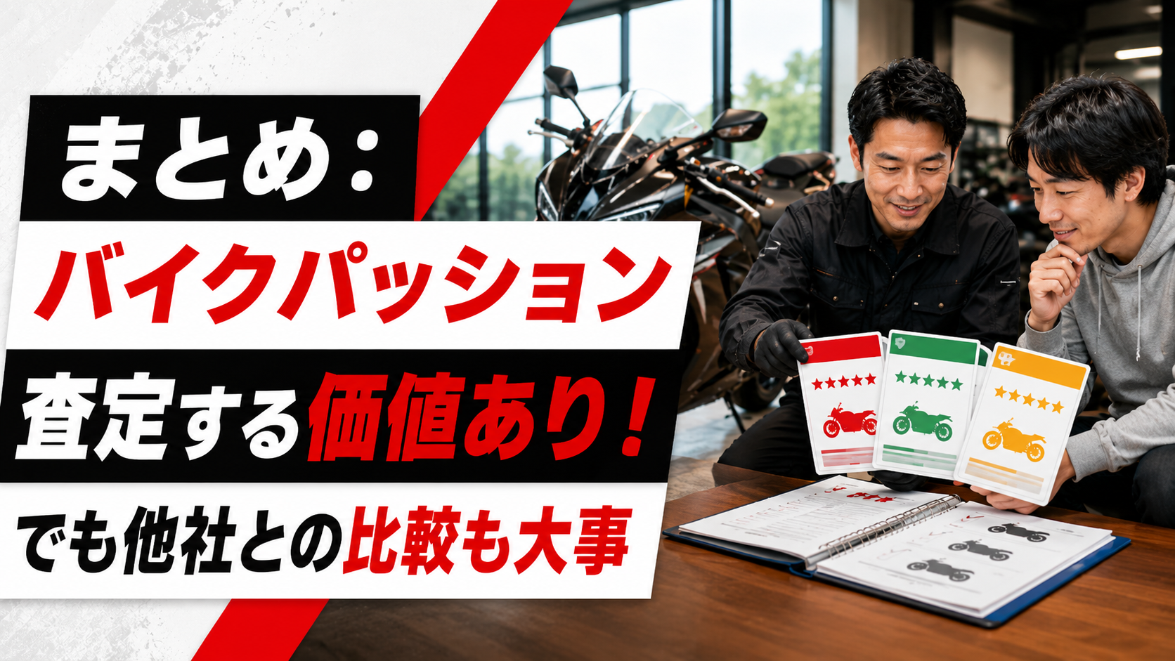 バイクパッションの査定価値と他社比較の重要性をまとめたイメージ