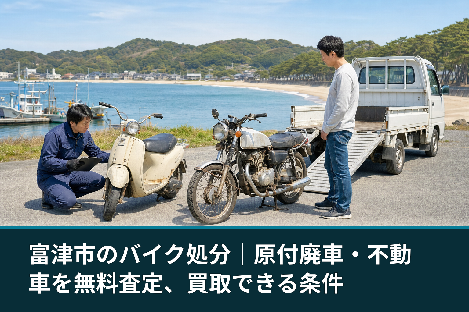 富津市のバイク処分|原付廃車・不動車を無料査定、買取できる条件