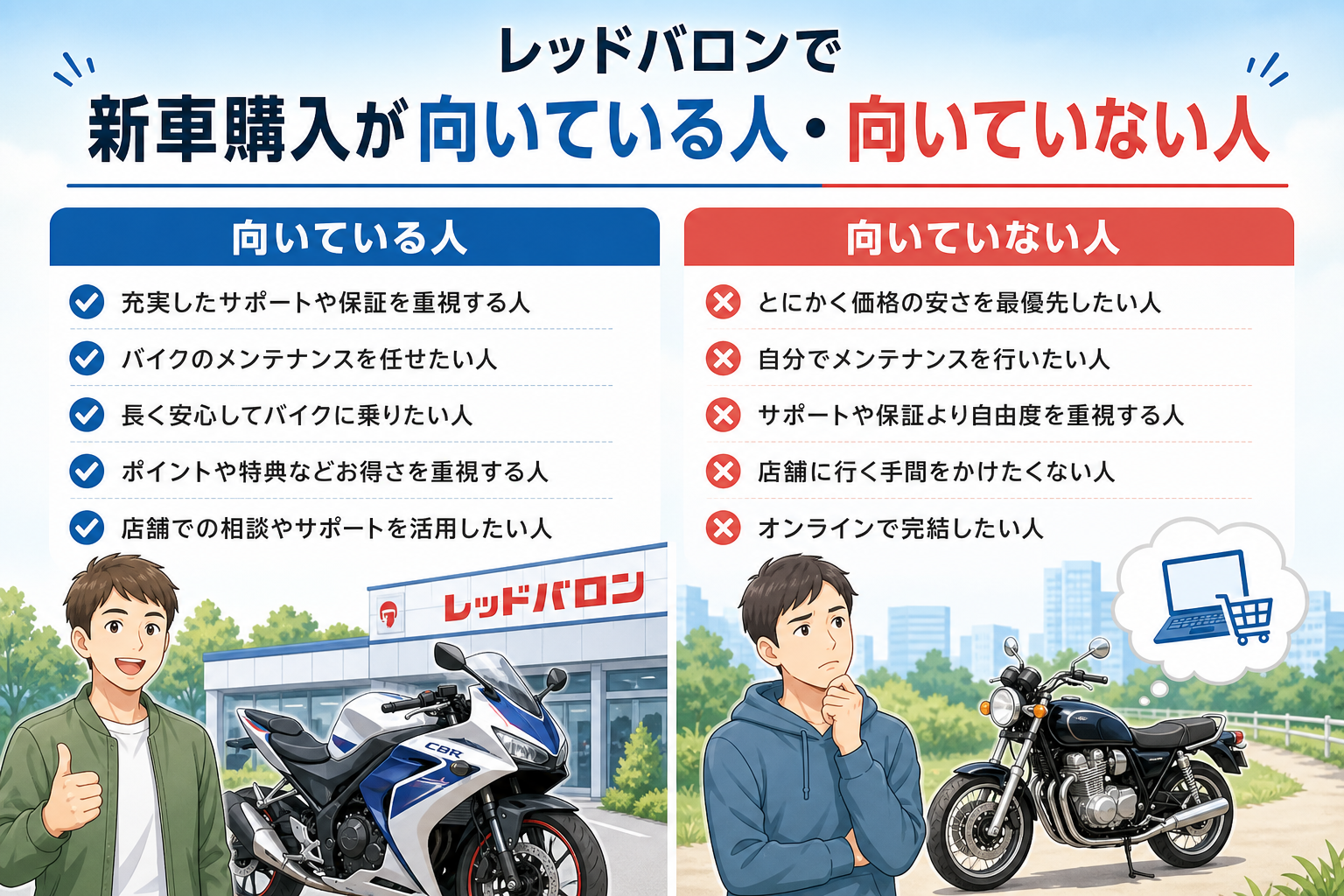 レッドバロンで新車購入が向いている人・向いていない人