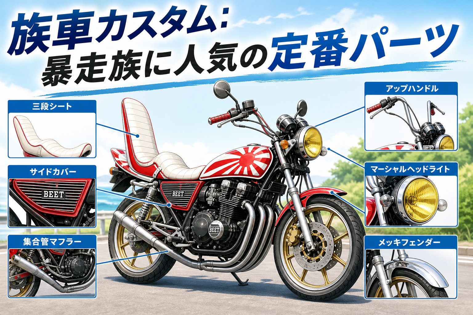 族車カスタム:暴走族に人気の定番パーツ