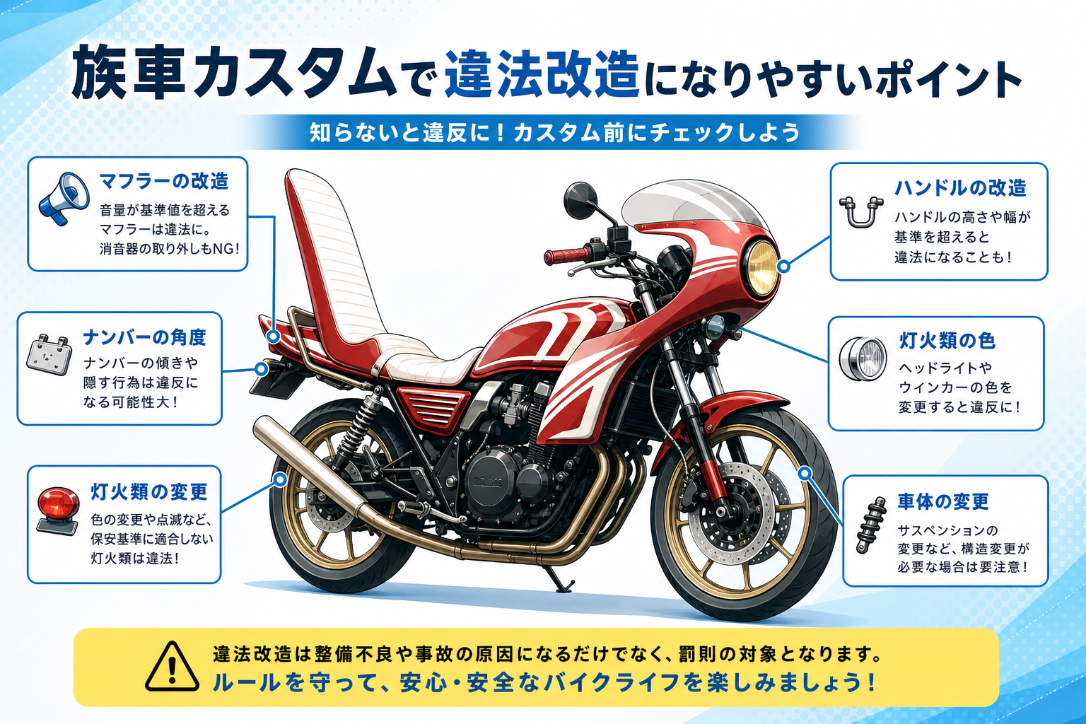 族車カスタムで違法改造になりやすいポイント
