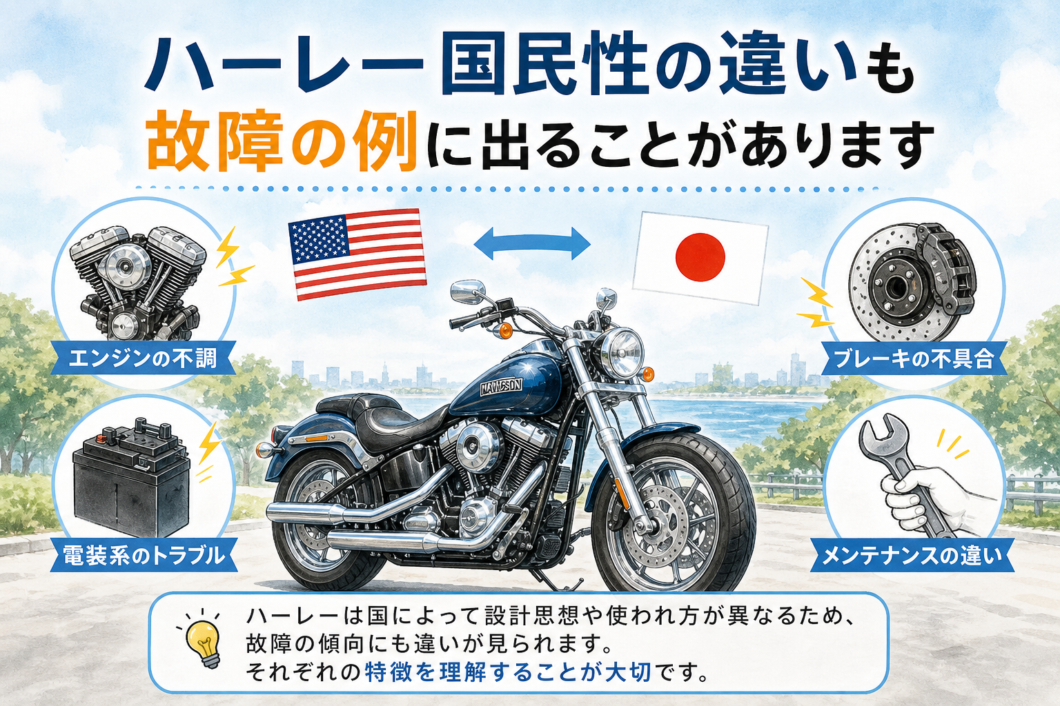 ハーレー国民性の違いも故障の例に出ることがあります