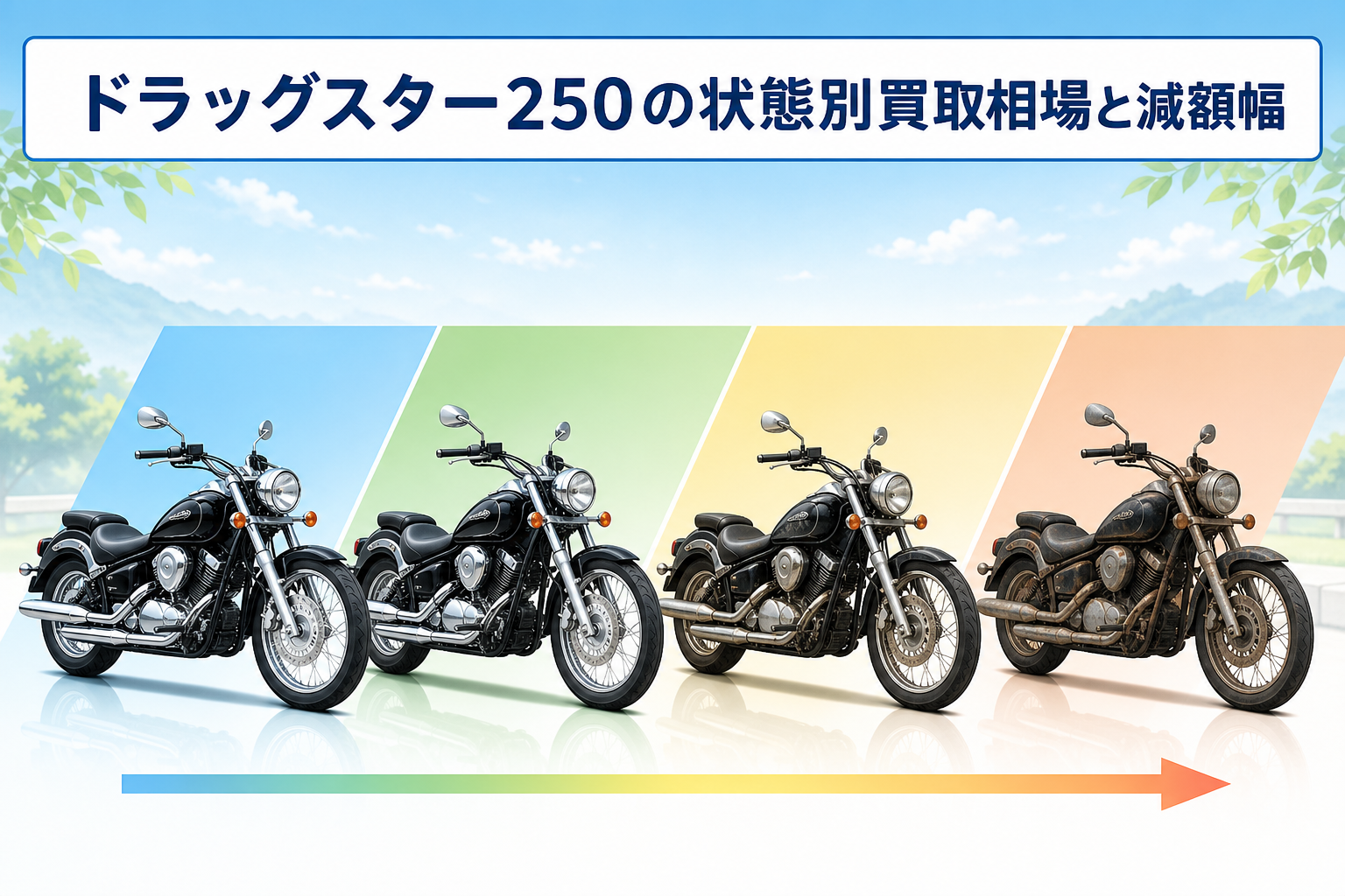 ドラッグスター250の状態別買取相場と減額幅
