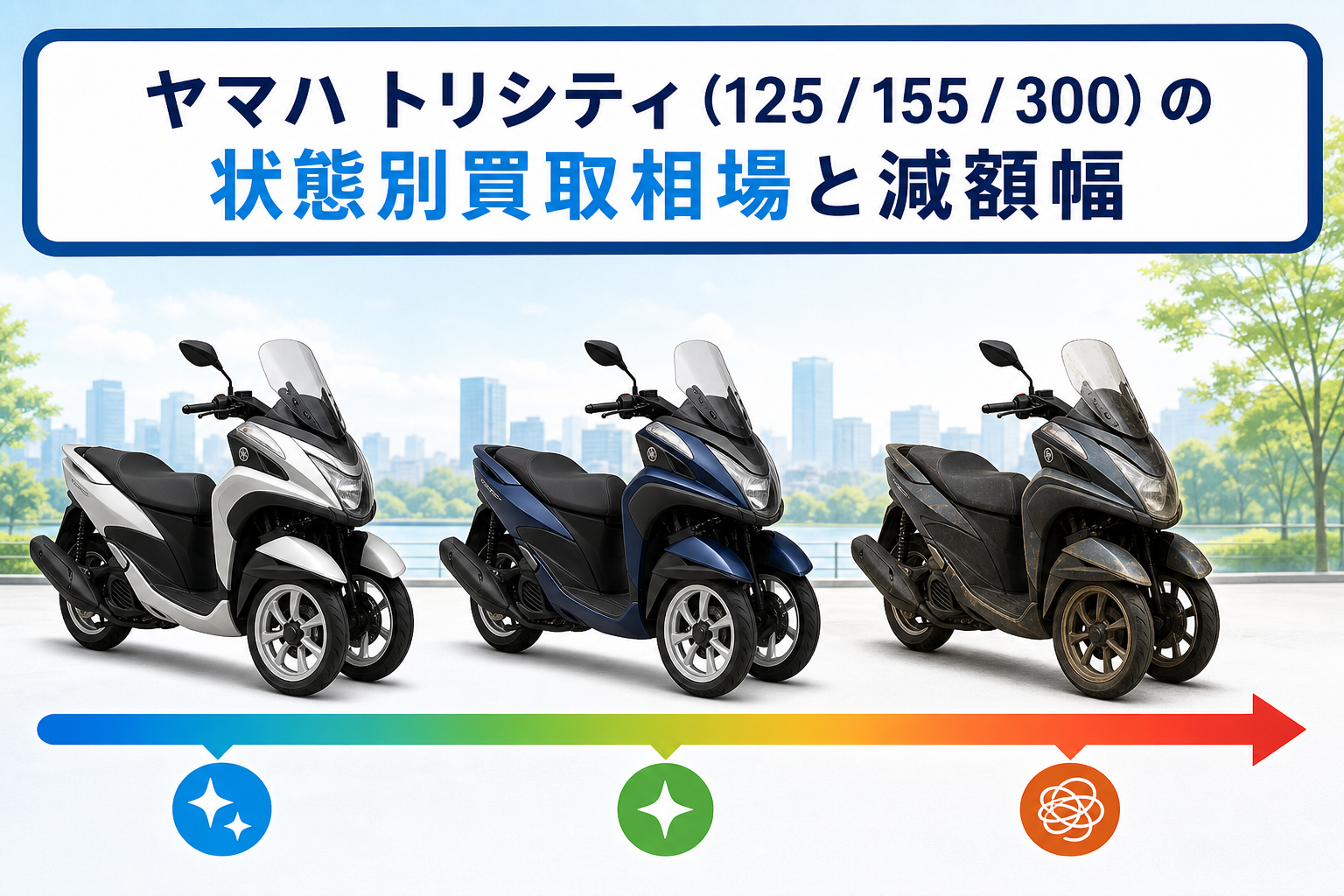 ヤマハ トリシティ（125 / 155 / 300）の状態別買取相場と減額幅